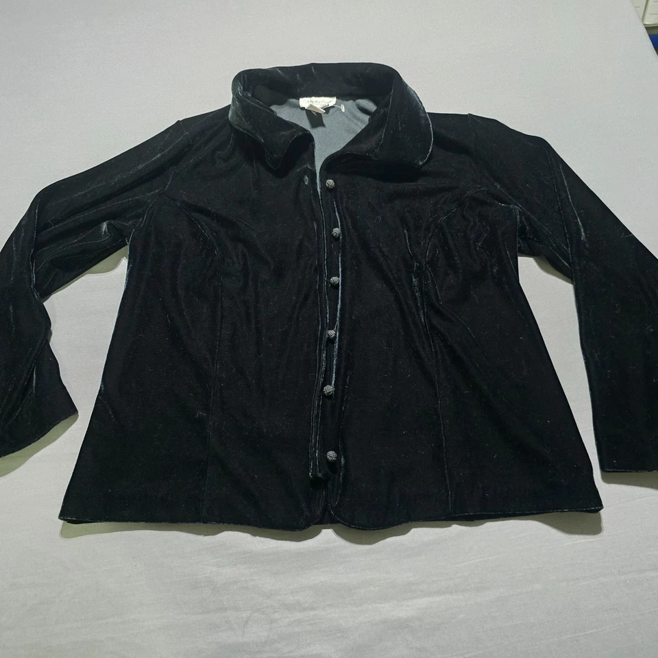 Camisa Top Coldwater Creek Terciopelo Negra Manga Larga Lujo Botones Talla Grande 1X Foto 1 de 4