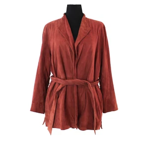 Reiss Willow Goat Suede Wrap Belted Tie Brick Red Jacket M Leather Coat Kimono - Picture 1 of 7