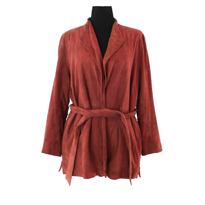 Reiss Willow Goat Suede Wrap Belted Tie Brick Red Jacket M Leather Coat Kimono - Image 1 of 4