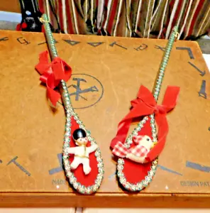 2 Vintage Handarbeit Weihnachten Holz Löffel 14"/Ornamente für Baum/Kranz - Bild 1 von 3