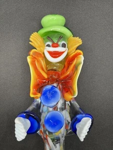 VINTAGE CLOWN HAND BLOWN ART GLASS MULTI-COLOR 8" TALL . - Picture 1 of 16