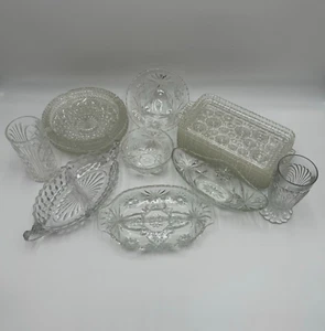 Vintage 50s Anchor Hawking Fine Crystal 21 Piece Dining Set Cups Saucers Plates - Picture 1 of 24
