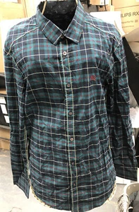 Burberry Black Label Dress Shirt Green Plaid Size 4 - Picture 1 of 14