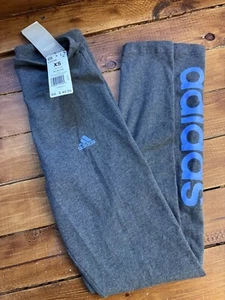 Adidas Leggings Womens Size XS High Waisted Logo Linear Grey Spellout Run NEW - Picture 1 of 12