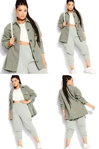Rrp$130 CCX Womens Plus Size M Dusty Sage Green Teddy Shacket Jacket - Picture 1 of 8