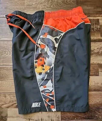 Men's Nike Swim Board Shorts Aloha Orange Gray Floral Size Large Drawstrings - Image 1 of 4