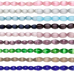 10 Fiber Optic Oval Glass Cats Eye Loose Tube Beads W/ Grade A Defined Cat's Eye - Picture 1 of 13