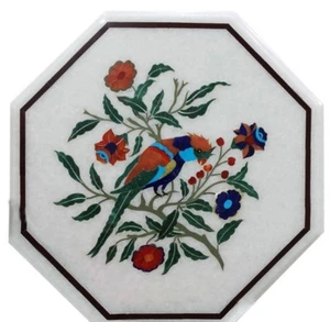 12" Marble Table Top Semi Precious Stone Inlay Marquetry Handmade Craft - Picture 1 of 1