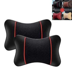 Car Seat Headrest Pad Leather Knitted Pillow Auto Head Neck Rest Support Cushion - Bild 1 von 18