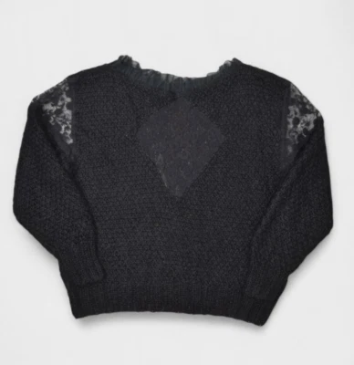 Suéter Gótico Vintage Para Mujer XL Negro Floral Encaje Lana Mohair Gótico Pullover Foto 1 de 4