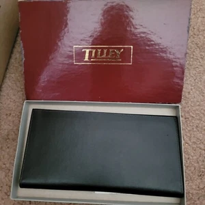 Tilley Black Genuine Leather Long Bifold Wallet Men's Made in Canada - Picture 1 of 4