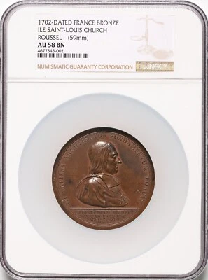 France - 1702 Dated "Ile Saint-Louis" Bronze Medal - NGC AU58 BN - GORGEOUS! - Image 1 of 2