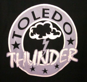 TOLEDO THUNDER youth hockey 1980s beat-up polyester jacket XL #66 TOYHA Ohio - Picture 1 of 3