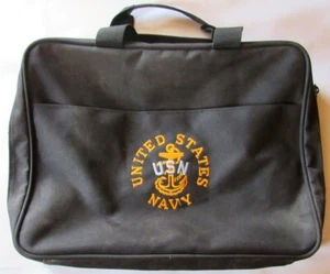 US Navy Canvass Bag 16x12x3 inches Navy Black Zipper Top Embroidered - Picture 1 of 4