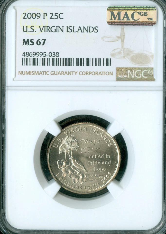 2009 P VIRGIN ISLANDS QUARTER NGC MS67 BUSINESS STRIKE MAC SPOTLESS * - Image 1 of 4
