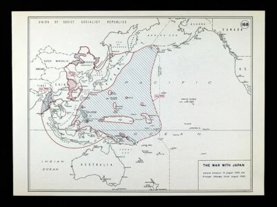 WWII Map 168 Japan War Asia Pacific Situation Changes Aug 1942 - 1945 West Point - Image 1 of 2