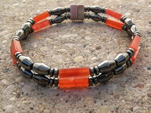Men’s Women’s Red Carnelian Magnetic Hematite Bracelet Anklet 2-3 Row Therapy - Picture 1 of 11
