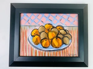Art Oranges Brown Eggs Original Contemporary Painting 9x12 Acrylic by Sistak - Picture 1 of 8