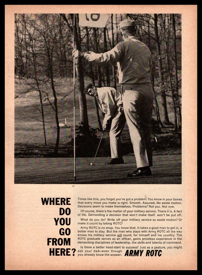 1966 Ejército de los Estados Unidos ROTC Dad Son Campo de Golf Putter Verde Pin Bandera Anuncio Impreso De Colección Foto 1 de 1