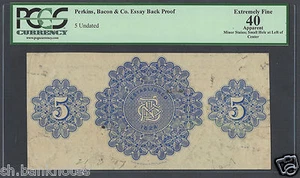Hong Kong Perkins , Bacon ,co 5 Dollars 1824 Essay Proof Extremely Fine - Picture 1 of 2