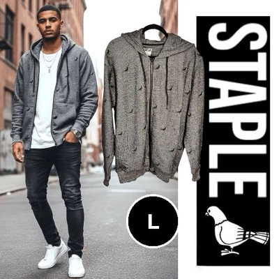 Staple Pigeon Brand Sweater Hoodie Embroidered Size Large Cotton Grey - Image 1 of 4