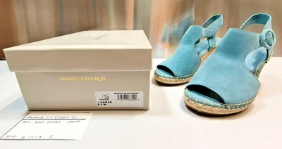 Marc Fisher SAKAE 8.5W Medium Blue Suede wedge sandals - Image 1 of 4