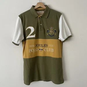Men’s Joules Polo Club Shirt Number 2 Medium M Green Yellow Embroidered See Pics - Picture 1 of 12