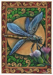 original painting 20 x 30 cm 182KD artwork gold acrylic illustration dragonfly - Picture 1 of 3
