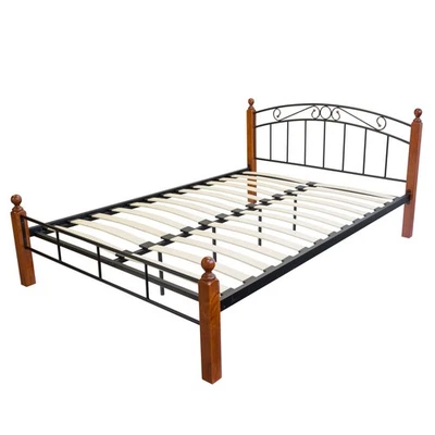 Metallbett Doppelbett Bett Bettgestell Lattenrost 140x200 Holz Braun Homestyle4u - Bild 1 von 4