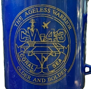 Auto Travel Tumbler Mug Blue CORAL SEA CV-43 Aircraft Carrier Reunion 2002 - Picture 1 of 10
