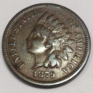 Penny testa di indiano 1879 bellissima moneta alta qualità rara data - Foto 1 di 2