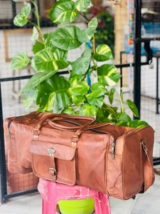 Genuine Leather Travel Duffel Bag Weekend Luggage Goat Leather Comfort Bag - Picture 1 of 6