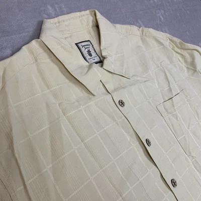 Jamaica Jaxx Hawaiian Shirt Mens Large Yellow Textured Pattern 100% Silk Beach - Image 1 of 4
