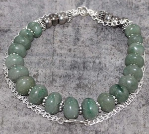 Premium Green Aquamarine 925 Silver Plated Beaded Necklace 19" GW - Picture 1 of 3