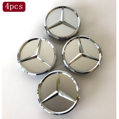 4PC Matte Silver Wheel Center Rim Hub Caps Emblems For Mercedes Benz Most Models - Image 1 of 4