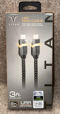 Titan 8K LED HDMI Cable, 3 ft, Amber LED High Speed 48Gbps, 8K 60Hz, 4K 120H - Image 1 of 3