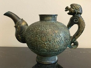 Superb Vintage Asian Heavy Bronze Teapot Elephant Spout and Sturdy Handle - Picture 1 of 12