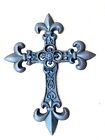 Cast iron Fleur de Lis wall cross rustic decoration 10.5 X 8 Inches