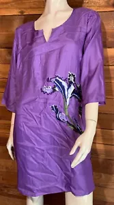 NWOT VERY VOLLBRACHT PURPLE SATIN EMBROIDERED SIZE XL TUNIC DRESS #14122 - Picture 1 of 9