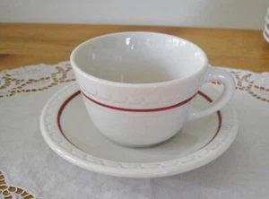 Taza de té vintage Syracuse China Railroad CARDINAL RED LINE Econo-Rim + platillo ~ - Imagen 1 de 7