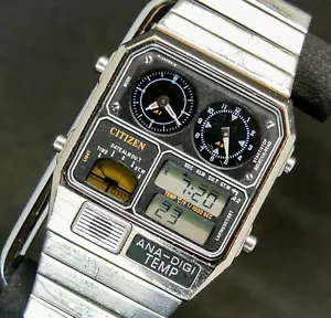 Vintage Citizen ANA-DIGI TEMP Wristwatch 8988 silver #140d - Picture 1 of 11