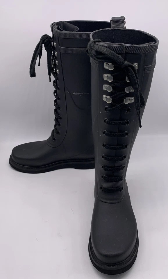 Botas de lluvia Off-White para mujer negras con cordones de goma "Para montar" talla 38 EE. UU. 8 Foto 1 de 4