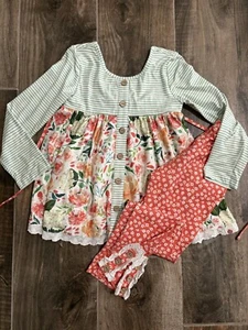 Cheeky Plum Girls Tunic & Legging Set Floral Long Sleeve Lace Pockets Size 8 EUC - Picture 1 of 6