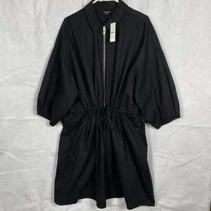 J Crew Dress Womens XL Black Drapey Cotton Cinched Zip Up Lagenlook Career Work - Picture 1 of 13