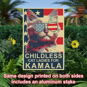 Letrero de patio de plástico para Kamala Harris President 2024 gato dama sin hijos - Imagen 1 de 17