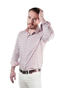 Remus Uomo Seville Mens Long Sleeved Shirt in Red & White - Picture 1 of 4