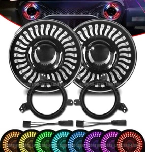 7'' APP RGB LED Headlight Halo DRL + Mount Bracket Ring Kit for Jeep Wrangler JL - Bild 1 von 12