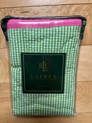 Ralph Lauren Watermill Seersucker Verde Blanco Rayas con Borde Rosa KING ¡Falsa Nuevo en Paquete! Foto 1 de 4