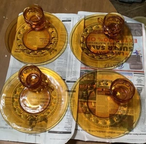 4 Sets Vintage Indiana Glass Amber Kings Crown Thumbprint Snack Set Cup & Plate - Picture 1 of 7