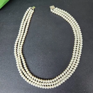 Collar de perlas vintage de 3 hilos broche de plata de ley 50 gms 16 pulgadas - Imagen 1 de 7